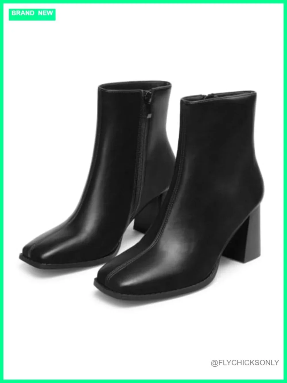 Square Toe Block Heel Ankle Boots with Side Zipper